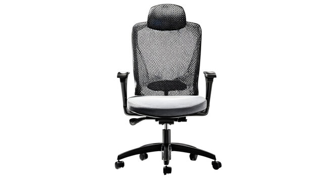 Mesh back swivel chair, breathable fabric, adjustable height, isolated on white background