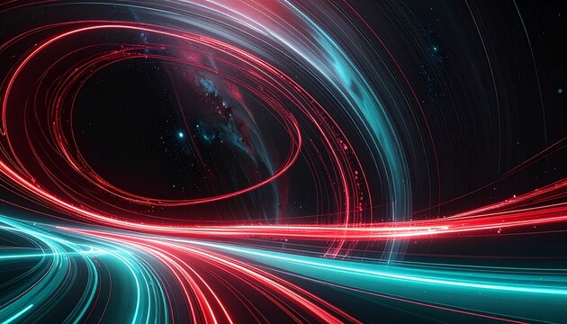 Dynamic background, long-exposure, luminous trails, red, cyan, motion, speed, energy, futuristic, abstract, vibrant, glowing, streaks, movement, flow, neon, light, pattern, digital, high-tech, visual, - Powered by Adobe