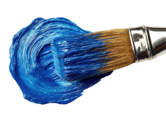 Paintbrush laden with thick swirl of vibrant blue paint