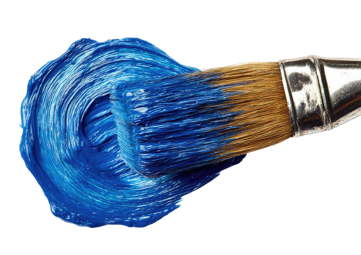 Paintbrush laden with thick swirl of vibrant blue paint