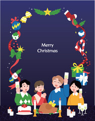 파랑 크리스마스 파티를 즐기는 사람들