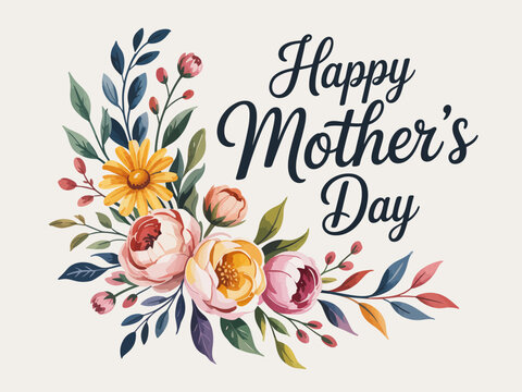 A vibrant and colorful floral design perfect for Mother's Day, featuring various flowers and greenery that evoke love, warmth, and appreciation for mothers.