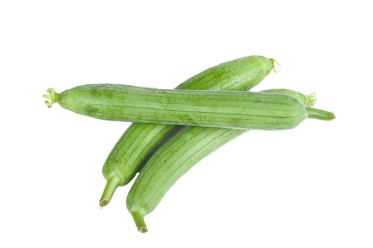 Fresh Shandong Silk Melons Snake Gourds Green Asian Vegetables White Background