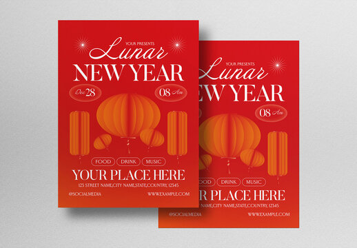 Red Gradient Lunar New Year Flyer Layout