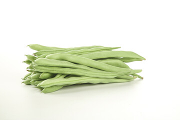 Fresh Green Bean Pods Isolated on White Background