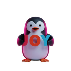 Obraz premium Cartoon Penguin Holding Joy Sign with Transparent Background