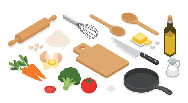 Whip up culinary magic with this vibrant collection of fresh ingredients and essential kitchen tools, perfect for any recipe creation