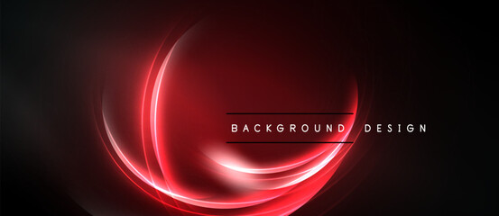 Abstract red neon lines swirl over dark background. Modern design elements create dynamic visual impact. Simple text reads background design.