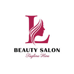 Elegant Beauty Salon Logo with Stylized Woman and Flowing
