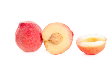 Fresh Ripe Peach Slices Isolated on White Background - Healthy Summer Fruit