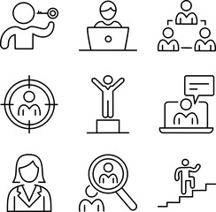 Business Communication and Teamwork Line Icons Set