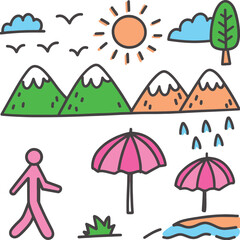  Colorful Crayon Island Paradise Illustration