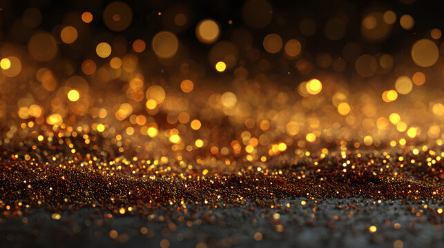 golden christmas particles and sprinkles for a holiday celebration like christmas or new year. shiny golden lights. wallpaper background for ads or gifts wrap and web design