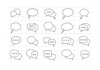 Fototapeta premium Collection of Black and White Speech Bubbles on Grid Background.