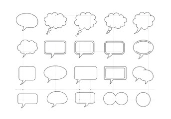 Collection of Black and White Speech Bubbles and Thought Bubbles Outline.