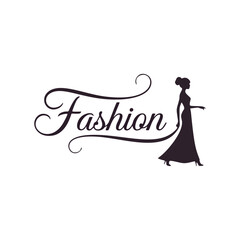 Elegant Fashion Script with Woman Silhouette Logo

