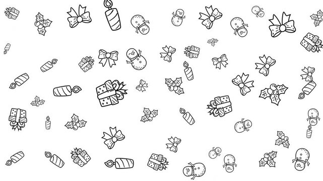 Doodle christmas pattern on 4k animated. Looping animation for winter holiday background or video presentation.