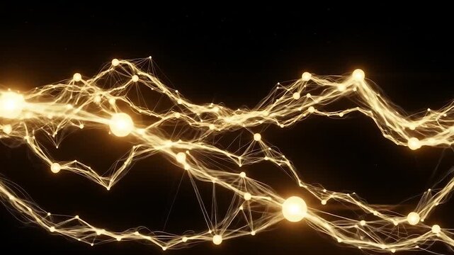 Abstract golden network lines on a dark background, representing data connections and networks