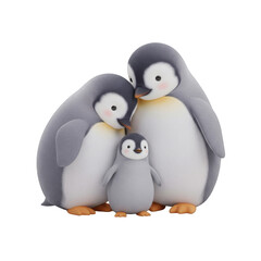 Fototapeta premium Penguin Family Togetherness on Transparent Background Three Gray