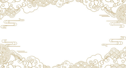 Elegant golden oriental cloud pattern border design for festive celebrations and traditional invitations