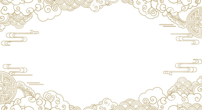 Elegant golden oriental cloud pattern border design for festive celebrations and traditional invitations