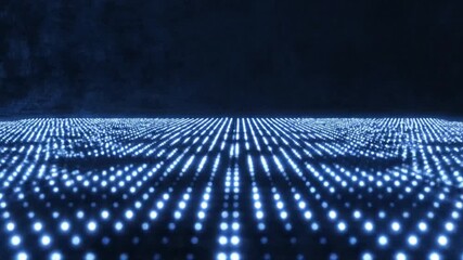 Dynamic blue light grid creating a futuristic digital landscape, symbolizing data processing and an interconnected technological world - Powered by Adobe