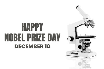 Microscope with Happy Nobel Prize Day text, isolated, PNG