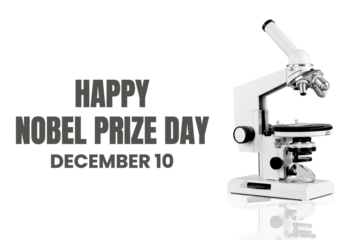 Microscope with Happy Nobel Prize Day text, isolated, PNG