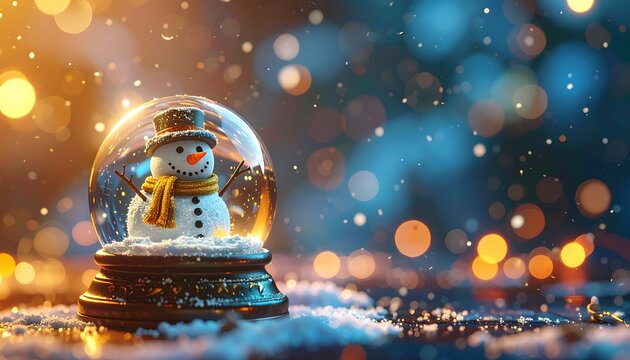 Festive Snow Globe: Cheerful Snowman with Scarf and Top Hat in Winter Wonderland