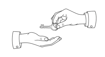 Professional hands exchanging a key, symbolizing transfer of ownership, new beginnings, or a successful deal in business