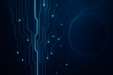 Digital Circuit Board Visualization – Glowing Blue Lines and Nodes Representing Technology and Data Connectivity
