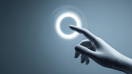 Finger pressing a glowing button futuristic technology interface concept for innovation and user interaction