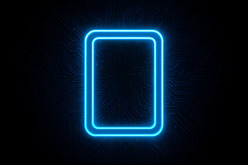 Futuristic Tech Interface – Glowing Blue Rectangle on Circuit Background Representing Digital Connectivity and Innovation