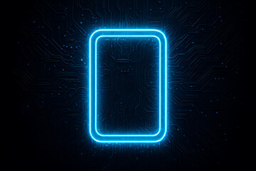 Futuristic Tech Interface – Glowing Blue Rectangle on Circuit Background Representing Digital Connectivity and Innovation