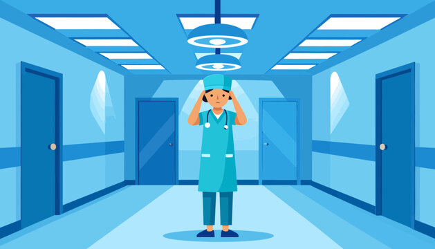 Frustrated Doctor Coping with Burnout and Stress in a Hospital Setting - Powered by Adobe