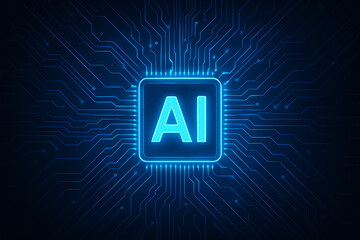 Artificial Intelligence Microchip – Glowing AI Circuit Board Symbolizing Data Connectivity and Advanced Computing