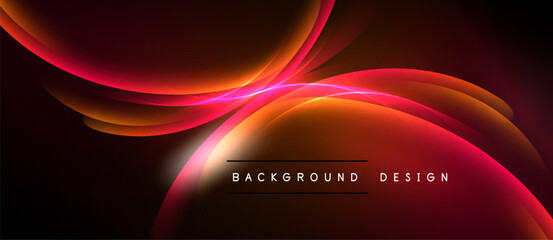 Abstract flowing lines, vibrant reds, oranges create dynamic background. Text reads background design centered within curves.