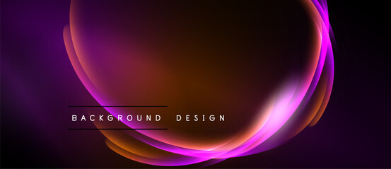 Abstract background features vibrant purple, orange hues. Smooth curves create dynamic visual effect. Text reads background design.