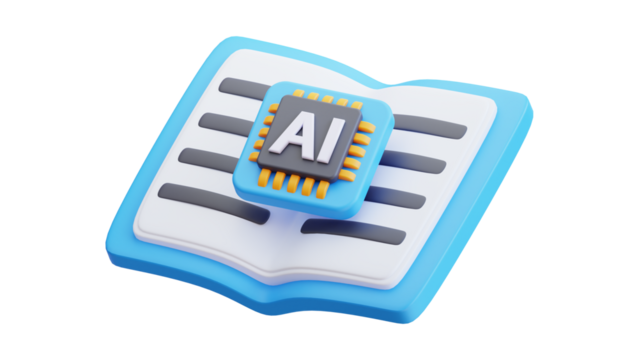 Artificial Intelligence CPU on an open book for technology concepts.
