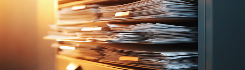 Mysterious classified documents and secret files in government archive. Sensitive information and data security concept with blurry effect