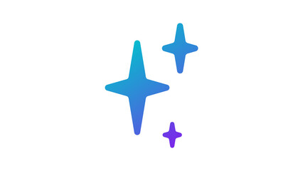 Set of three vibrant blue and purple sparkling star icons.