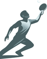 Man playing table tennis hitting ball with paddle ping pong