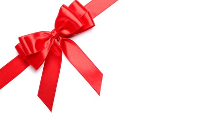 Elegant Red Ribbon Bow on White Background: Gift, Celebration, Festive.