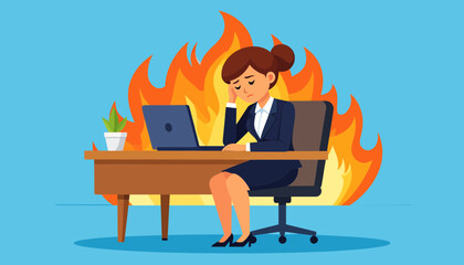 Professional Burnout Overwhelmed Woman Experiencing Workplace Stress