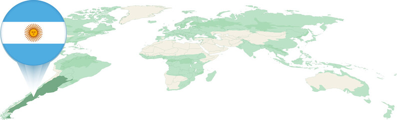 Obraz premium World Map with Argentina Flag Pinpoint