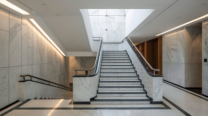 Modern marble staircase featuring sleek design and natural light