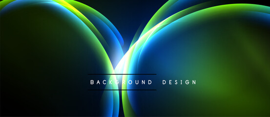 Abstract flowing shapes, vibrant colors, dark background. Modern design element, luminous effect, smooth gradients present.