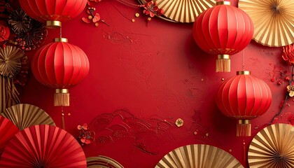 Elegant red and gold background with paper lantern patterns