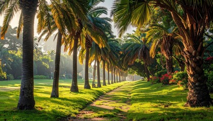 Palm Tree Pathway - A Serene Walk Through Natures Embrace.