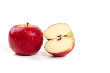 Fresh Red Apple Whole and Sliced on White Background - New Zealand Imported Fruit